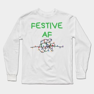 Christmas Humor. Rude, Offensive, Inappropriate Christmas Card. Festive AF. Black Long Sleeve T-Shirt